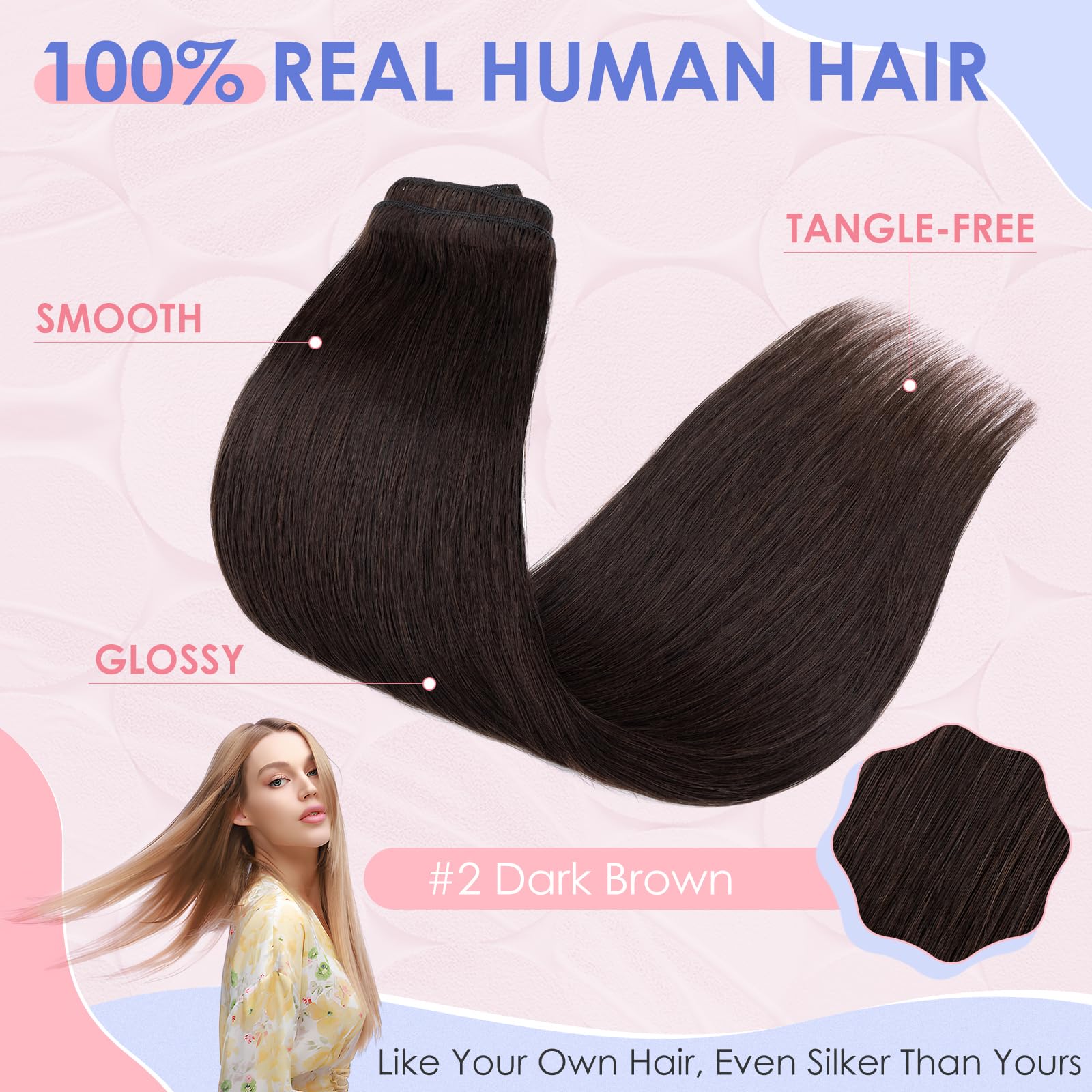 Elailite 10 Inch Clip in Hair Extensions Real Human Hair #2 Dark Brown Remy Natural Hair 8 Pieces Standard Weft Full Head Straight 75 Gram - Image 4