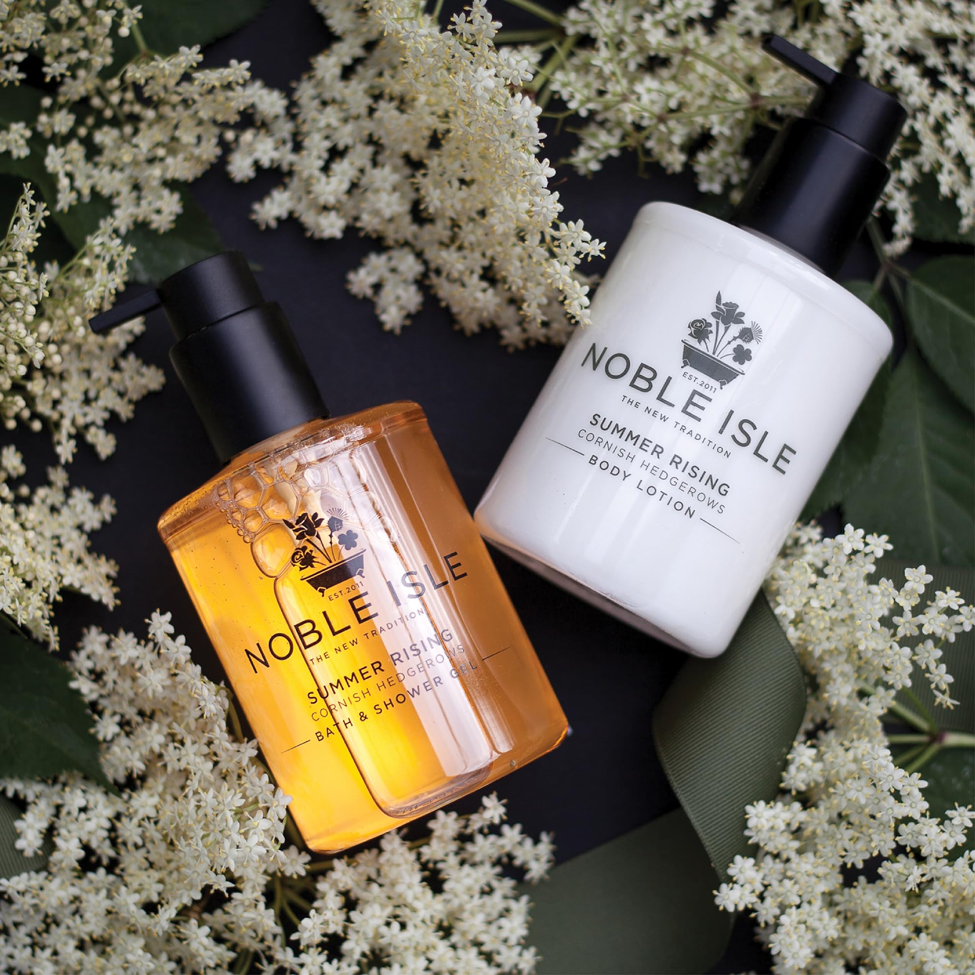 Noble Isle Geschenkset | Luxus-Summer Rising Duschgel- & Körperlotion-Duo-Geschenkset für Damen & Herren | Vegan-freundlich, echtes Parfüm, Britain in a Bottle |– 2 x 250 ml.