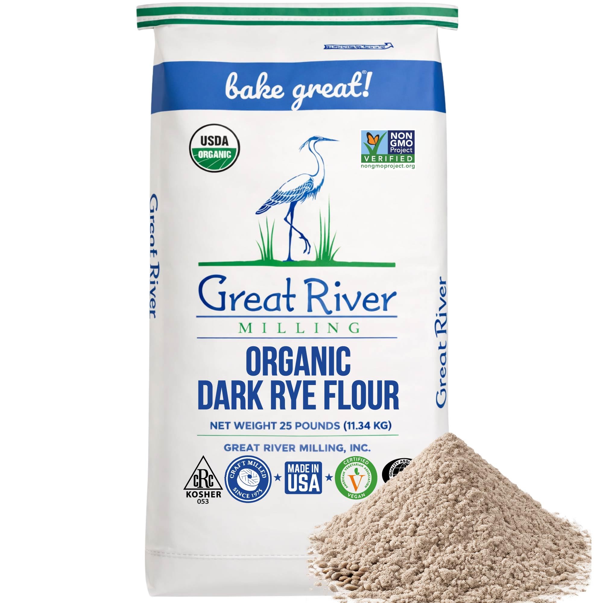 Organic Dark Rye Flour | Whole Grain, Non-GMO, Kosher, Unbromated | Earthy Flavor for Rye Bread, Sourdough Starter, Bagels, Crackers & Artisan Baking | 25 Lb