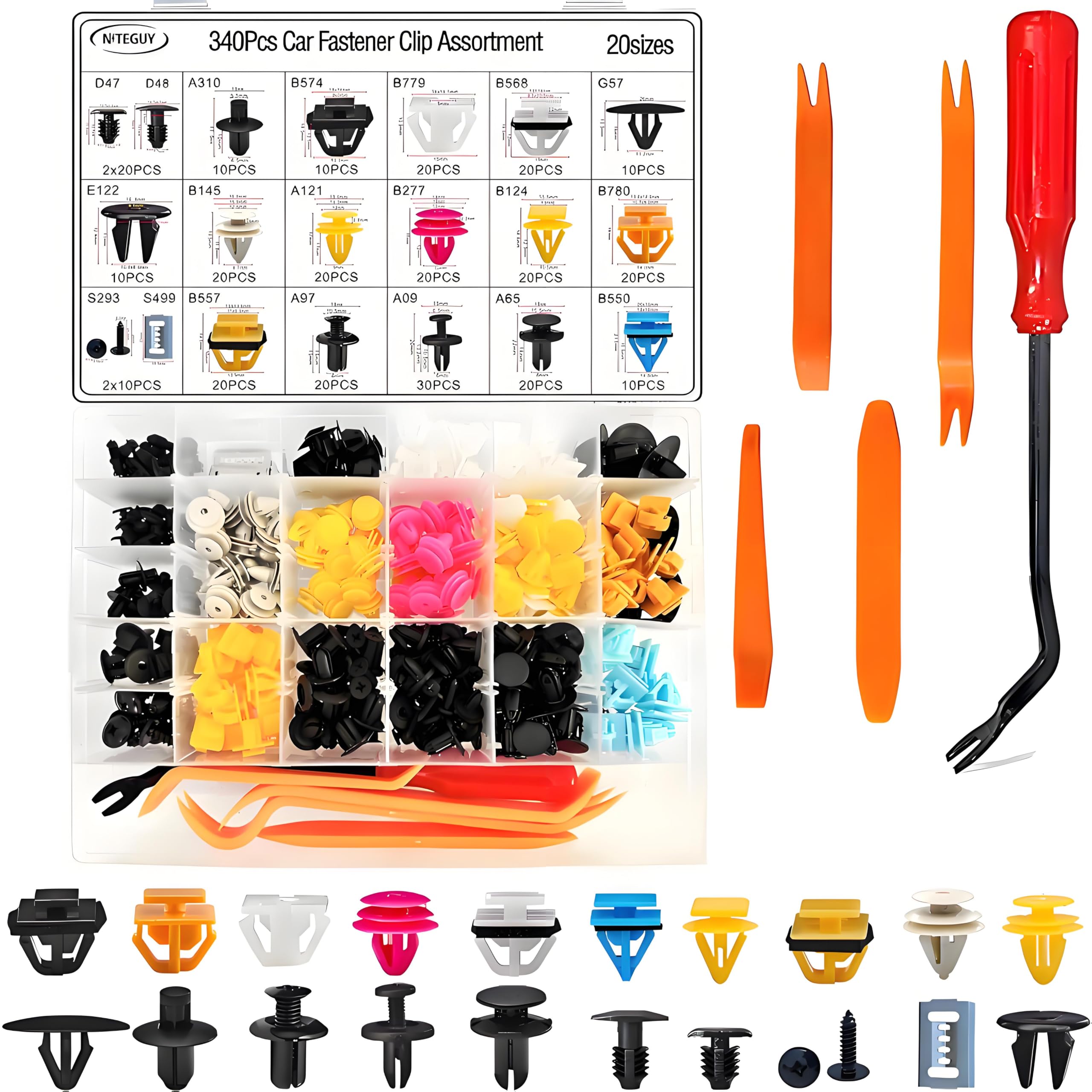 340Pcs Hyundai Car Retainer Clips Auto Fasteners Assortment - 20 Most Popular Sizes Auto Push Pin Rivets Set for Hyundai & Kia Body Interior and