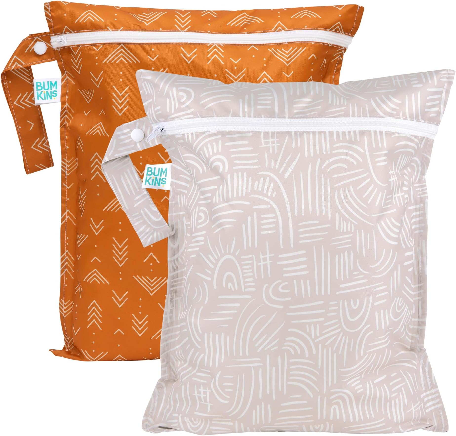 Bumkins - Waterproof Wet Bag - For Baby, Travel, Swim Suit, Cloth Diapers, Pump Parts, Pool, Gym, Toiletry, Strap to Stroller - Reusable & Easy to Clean - 2pk - Desert Boho