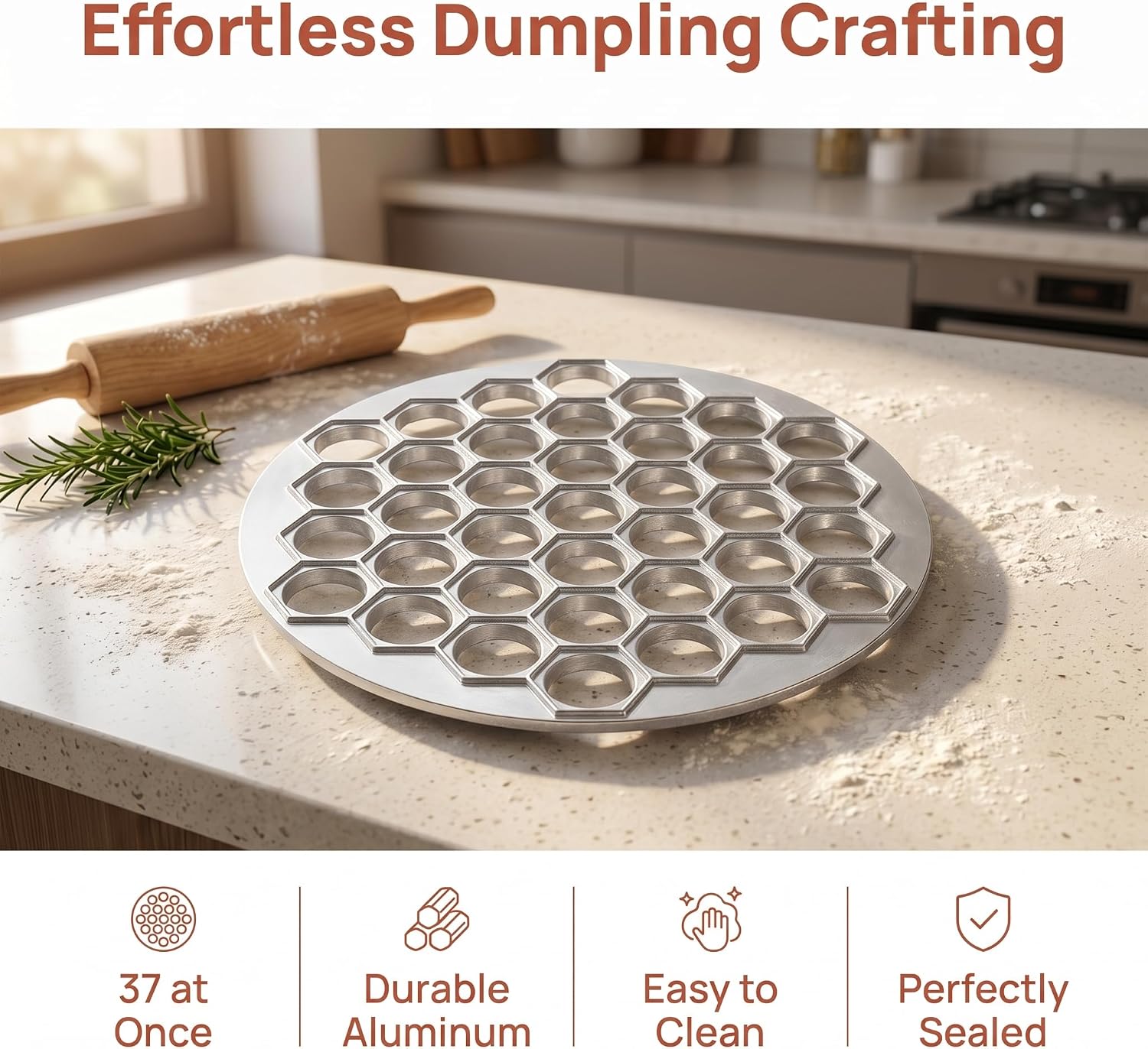 Russian Dumpling Maker Mould - 37 Hole Aluminum Pasta Ravioli Dough Press Cutter Tool for Homemade Uniform Shapes Dumplings and Pierogi Making, Kitchen Gadget Easy Clean 9.7in
