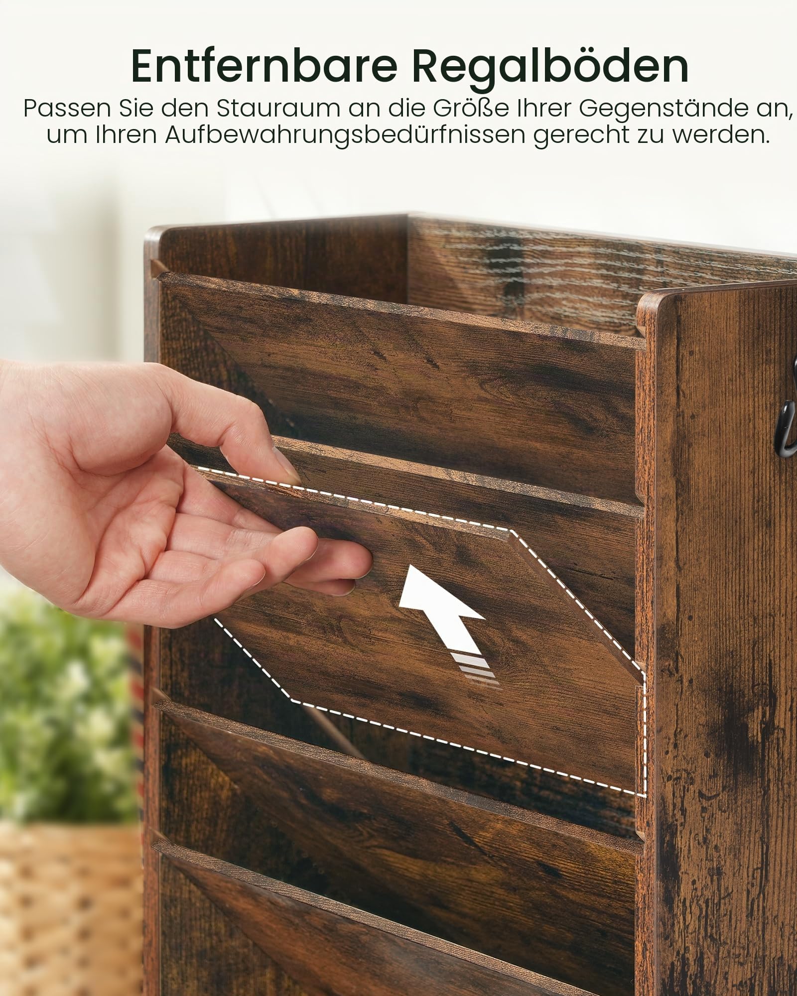CHOEZON Zeitungshalter Wand, Wandorganizer aus Holzwerkstoff, Wandmontierter Ordner-Organisator, 6-stufiges Dokumentenregal, mit 2 Haken, für das Home Office, Rustikales Braun DMWJ01FG
