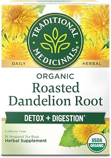 Traditional Medicinals Organic, Roasted, Dandelion Root Tea - Supports Normal Detox + Digestion - Kosher, Non-GMO, Caffeine-Free, Compostable - 16 Tea Bags