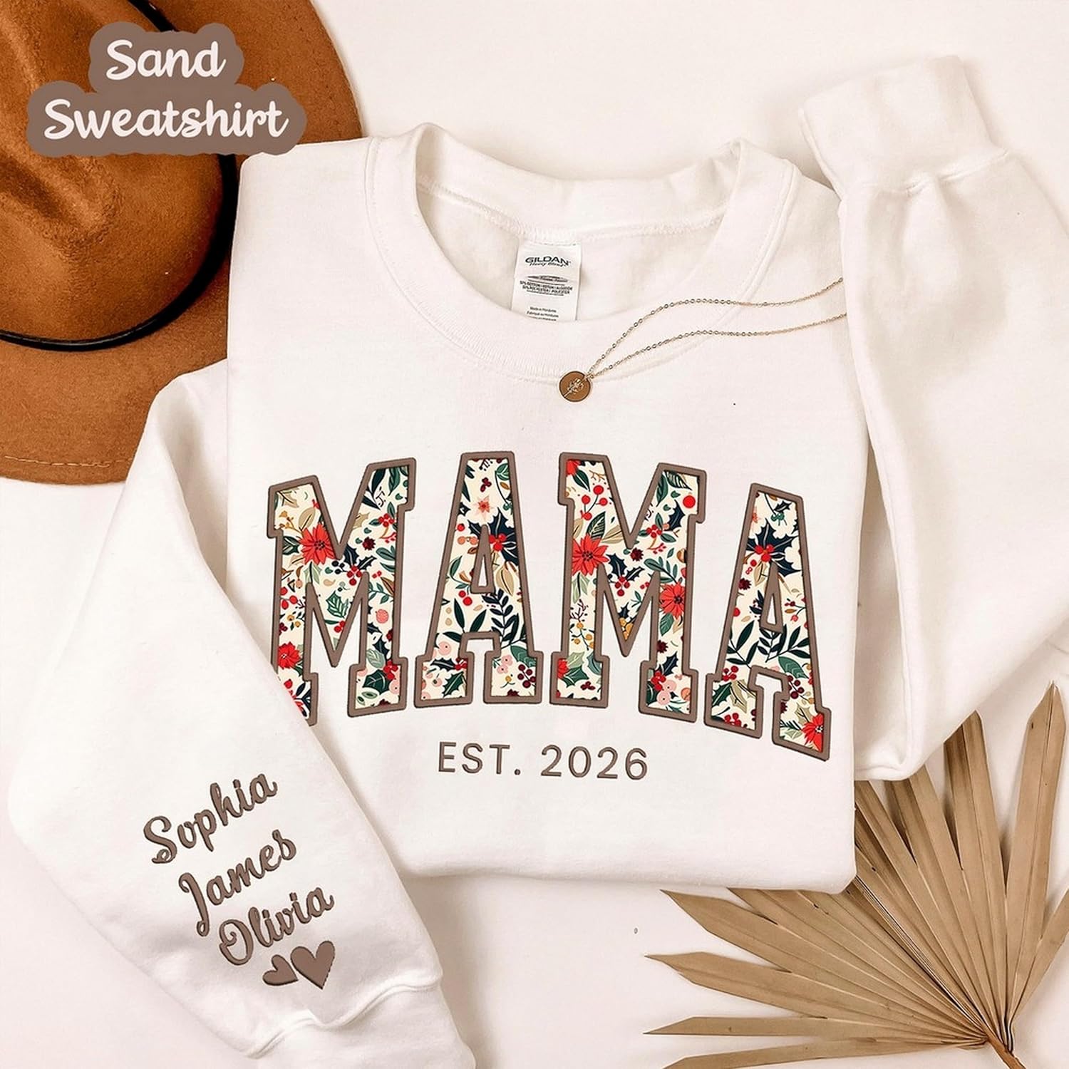 Custom Embroidered Grandma Floral Shirt with Names on Sleeve, Personalized Grandma Gift, Floral Grandma Crewneck Sweatshirt - Image 3