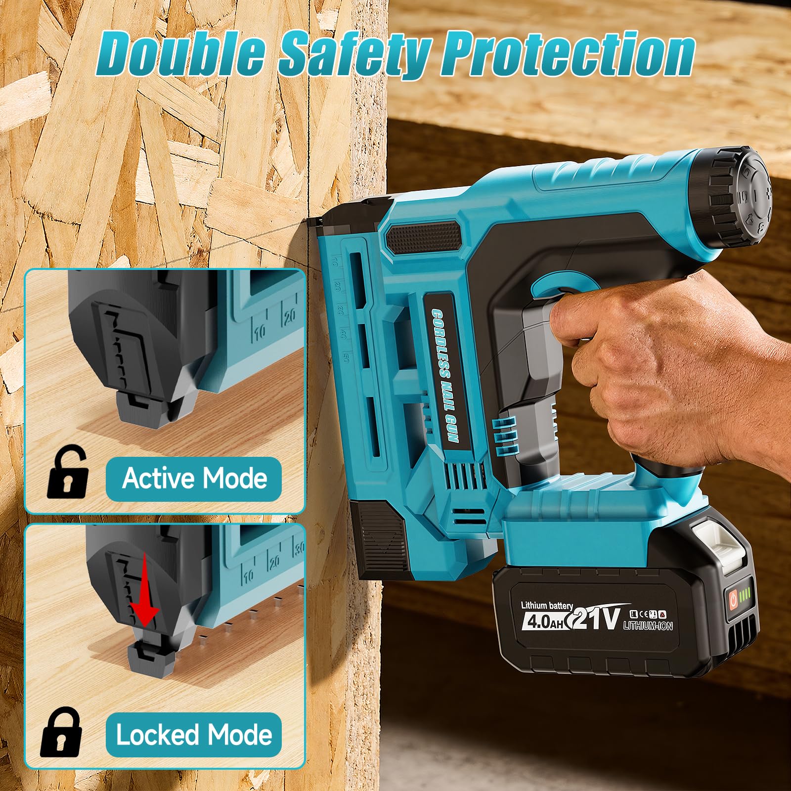 Akku Tacker Kompatibel mit Makita 18V, 18GA 2-in-1 Akku Nagelpistole mit 1x 4.0Ah Akkus, 1000 Nägel & 1000 Klammern, Einstellbare Tiefe, Profi Elektrotacker für Holz & DIY
