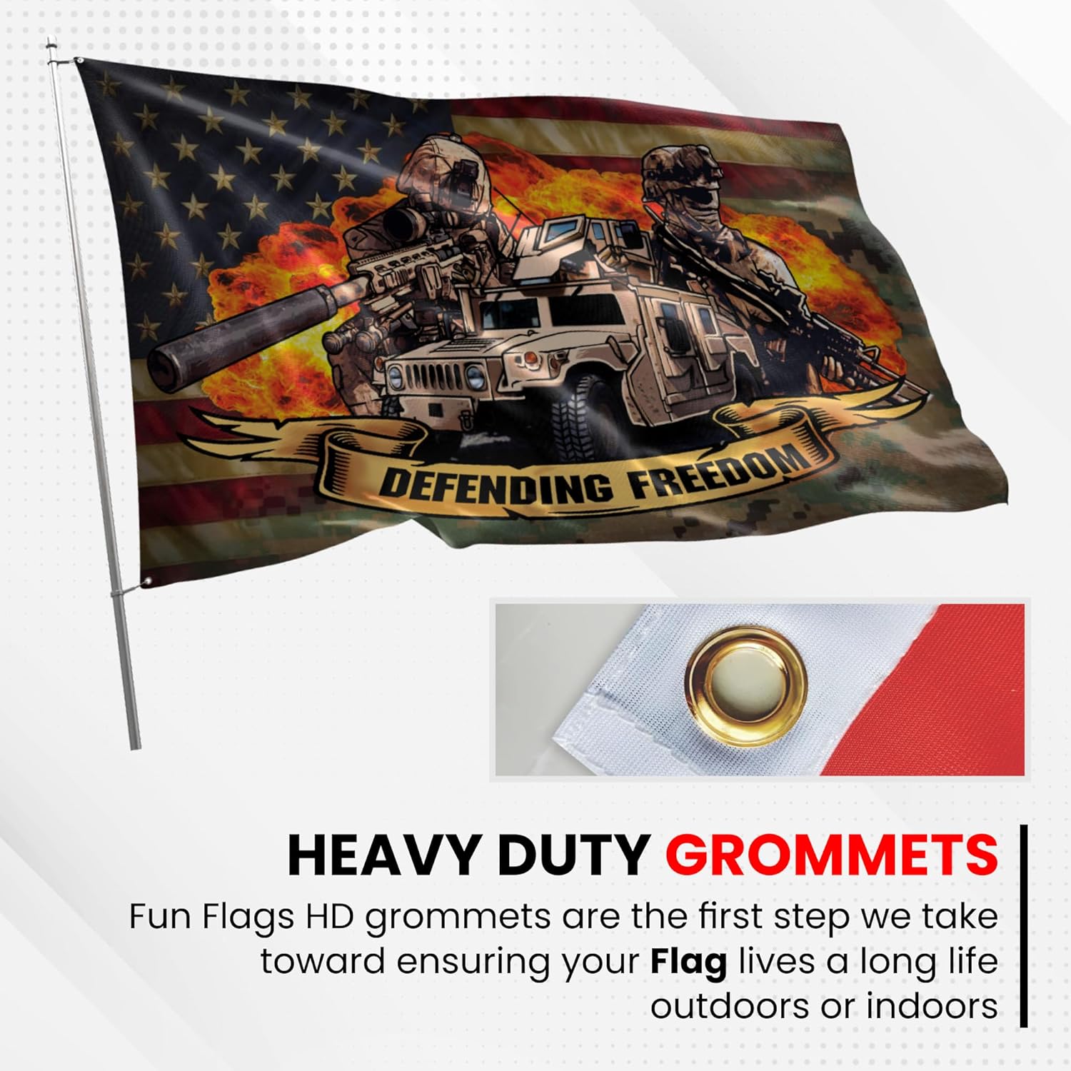 Defending Freedom With Humvee Flag - Durable and Weather Resistant Patriotic Flags, Vibrant Color USA Banner, 3x5 Indoor And Outdoor Flag
