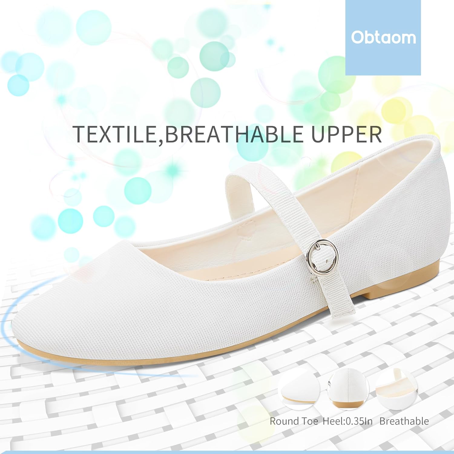 Obtaom Mary Jane Flat Shoes Round Toe Ballet Flats for Women Dressy Fabric Business Flats Comfortable Classic Strap Flats for Office - Image 4