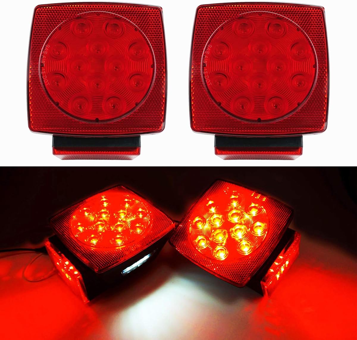 iBrightstar IP68 Waterproof Square Trailer Lights kit, Red Brake Stop Tail Running License LED Light Lamp for 12V Camper Truck RV Boat Snowmobile Marine Under 80", DOT Compliant