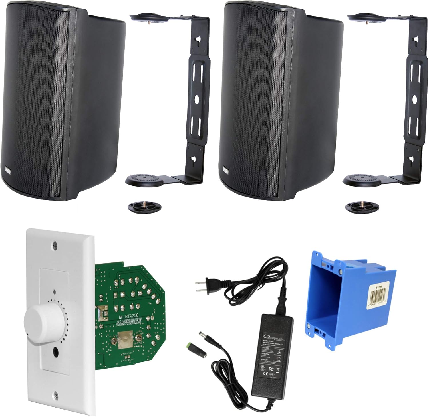 Earthquake Sound AWS502B Outdoor Bluetooth Speaker Set with in-Wall Amplifier - Black