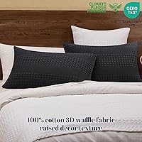 Vista 3 de PHF - Paquete de 2 fundas de almohada 100% algodón, punto gofre, suaves y transpirables agradables al tacto, fundas decorativas, sin relleno, 20 x