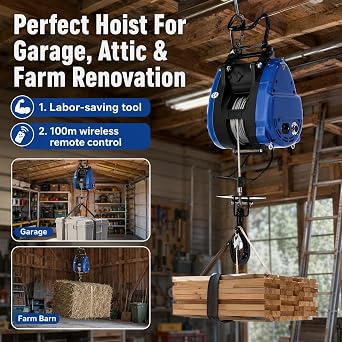 Electric Hoist 1100/550 LBS, Overhead Lifting System with Wireless Control and Steel Wire Rope 98 ft, IP40, Auto Limit Switch, for Garage, Warehouse, Construction, Home (LES-S500)