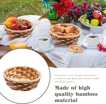 Bamboo Bread Basket - 10 Pcs Round Woven Food Serving Baskets, 17cm