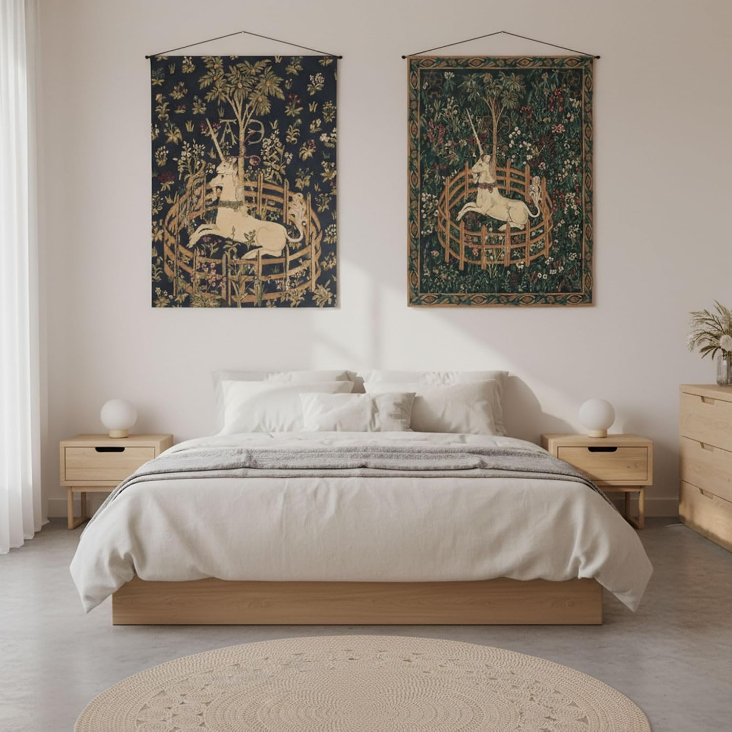 Charlotte Home Furnishings Inc European Belgian Jacquard Woven Tapestry Wall Hanging 18x23, Unicorn in Captivity Medieval Vintage Wall Decor, Cotton Wool Poly Blend Home Decor for Living Room Bedroom