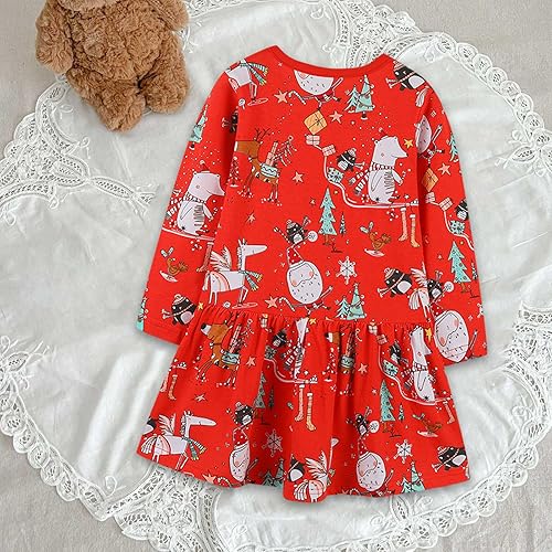 Miniatura 7 de YIISU Vestidos de bebé para niñas, vestido de Navidad para niña, vestido de manga larga, dobladillo oscilante, vestido de vacaciones, ropa, regalos