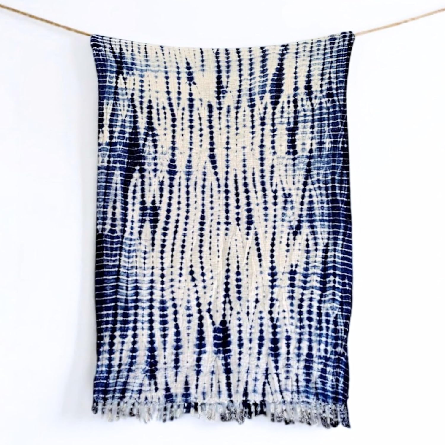 PILLOWPIA Indigo Shibori Throw – Handcrafted Tie-Dye Cotton Blanket, Soft & Lightweight, Perfect for Couch, Bed, or Outdoor Use – Unique Home Decor Accent – Vines