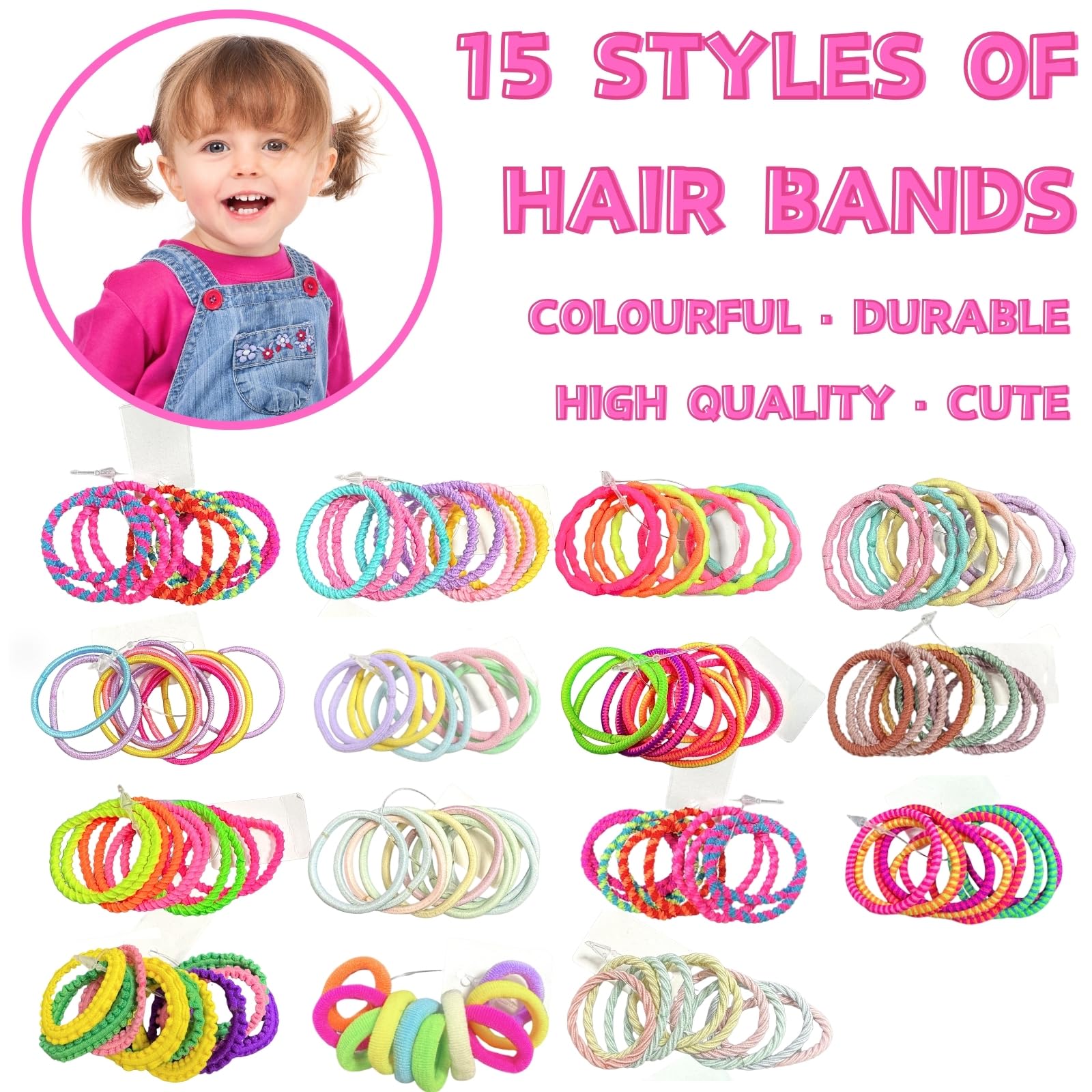 LUFFLOK 150 Pieces Multicolor Hair Ties, 15 Style Hair Bands for Girls and Baby Hairbands Ponytail Holders Hair Tie - Image 4