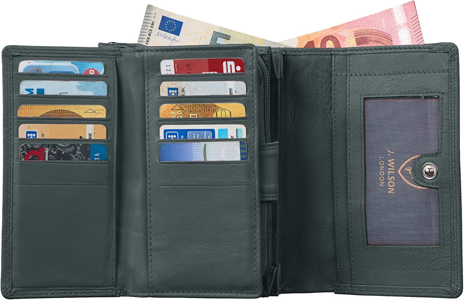 Ladies Designer RFID Safe Protection Luxury Quality Soft Nappa Leather Purse Multi Credit Card Women Clutch Wallet with Zip Pocket (Grey) - Image 5
