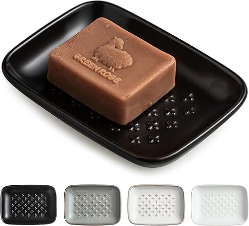 Miniatura 17 de Gomakren Jabonera para ducha, soporte para jabón de bar, jaboneras de cerámica para jabón en barra, soporte de esponja, bandeja de jabón para baño y