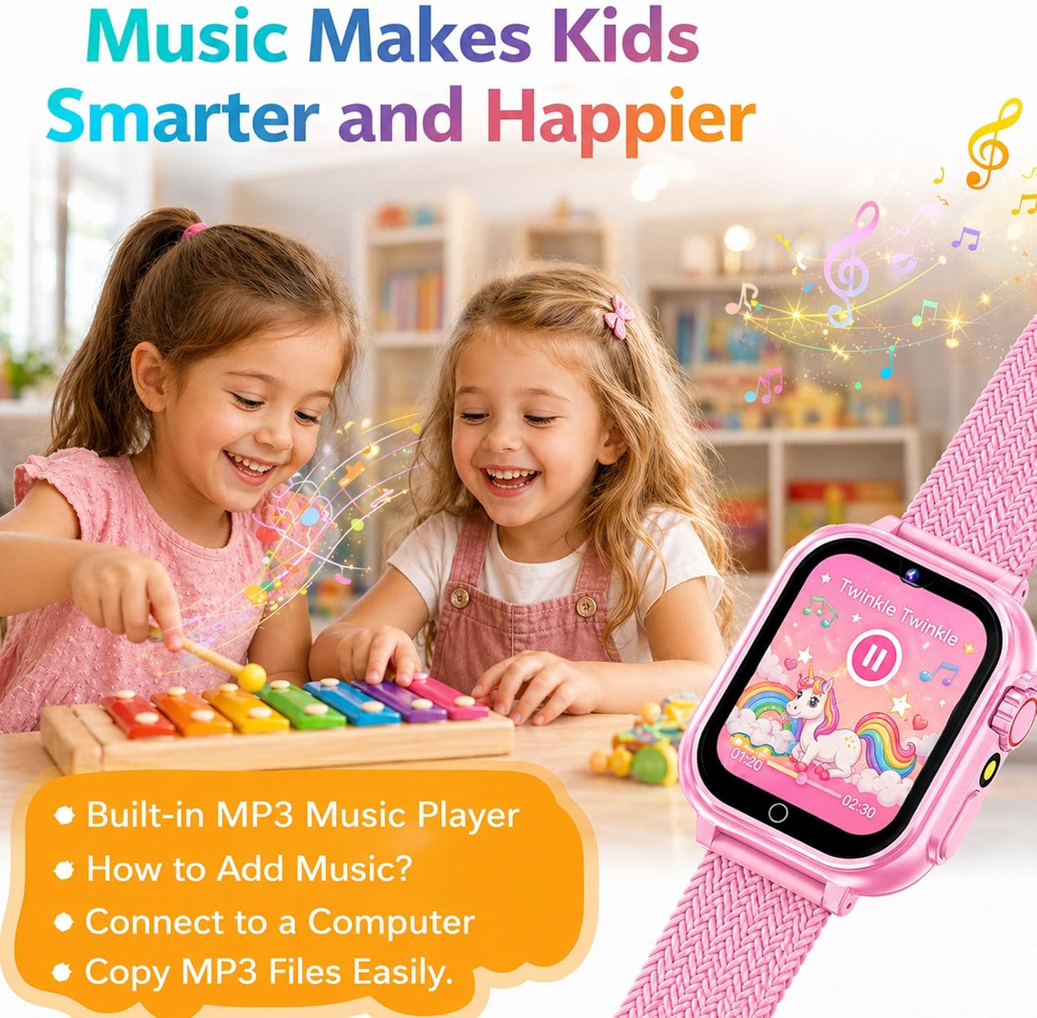 Goodatech Kids Smart Watch for Boys Girls, 1.54'' Smartwatch with 26 Puzzle Games, HD Camera, Video Music Player, Pedometer, Flashlight, Audio Book, Aluminum Case and Sport Band (Pink)