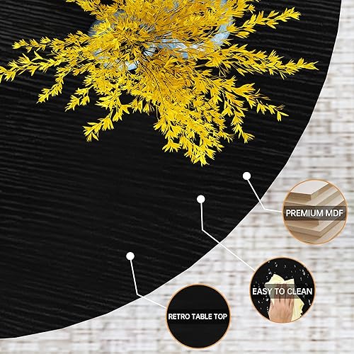 Miniatura 8 de Recaceik Juego de 3 mesas auxiliares redondas y mesa auxiliar con almacenamiento, moderna mesa de centro negra vintage y mesa auxiliar para sala de