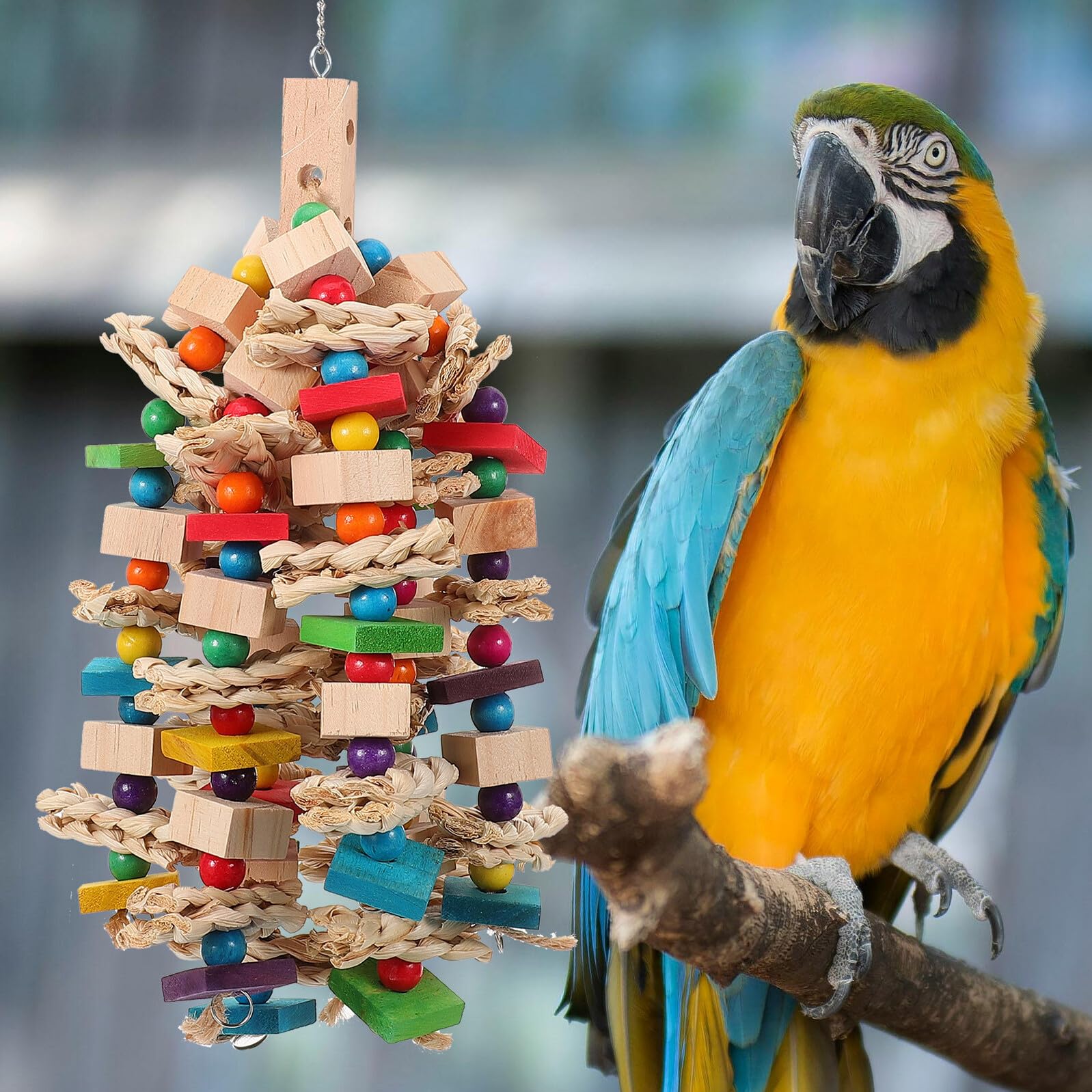Gatuida Hängendes Papageien Kauspielzeug und Baumwollseil Rustikales Vogelspielzeug zum Aufhängen im Käfig Beißt Spielzeug für Papageien und Vögel