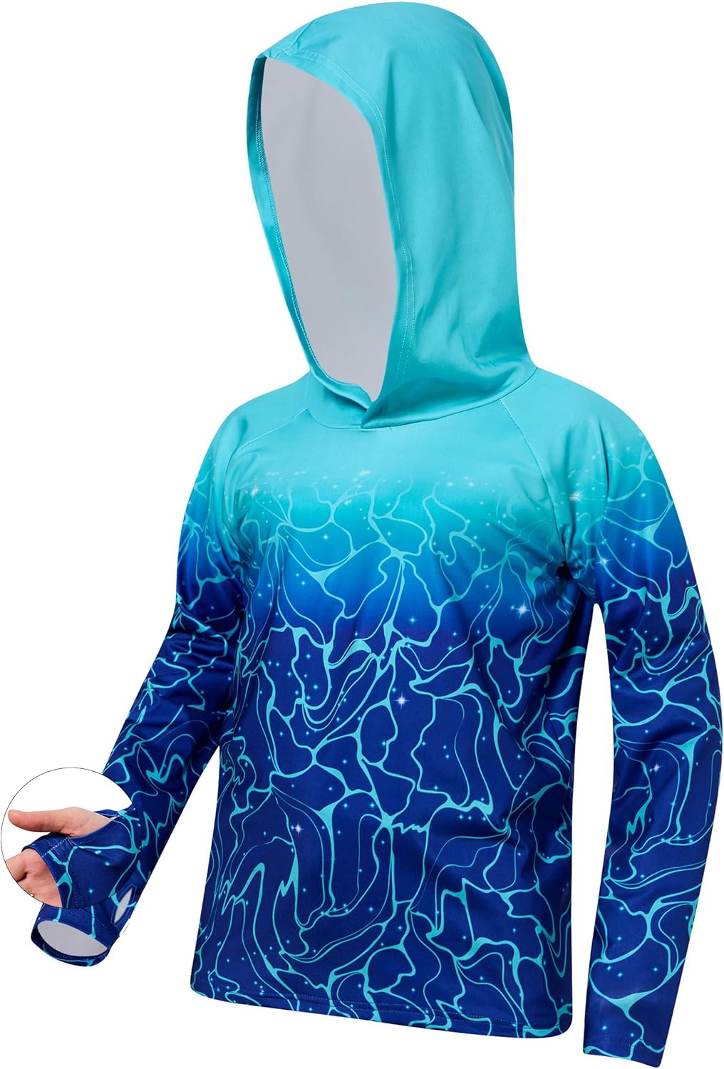 Boys Kids Fishing Shirt UPF 50+ Quick Dry Hooded Sun Protection Rash Guard with Thumb Hole 7-14 Years