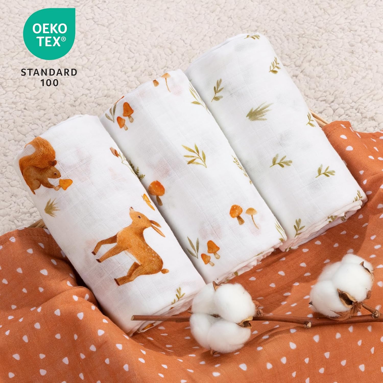 david's kids 4 Pack Baby Muslin Swaddle Blankets, 100% Cotton and Ultra Soft Breathable Receiving Blanket Wrap for Boys Girls, New Born Essentials, Large 47 x 47 inches, Forest Animals