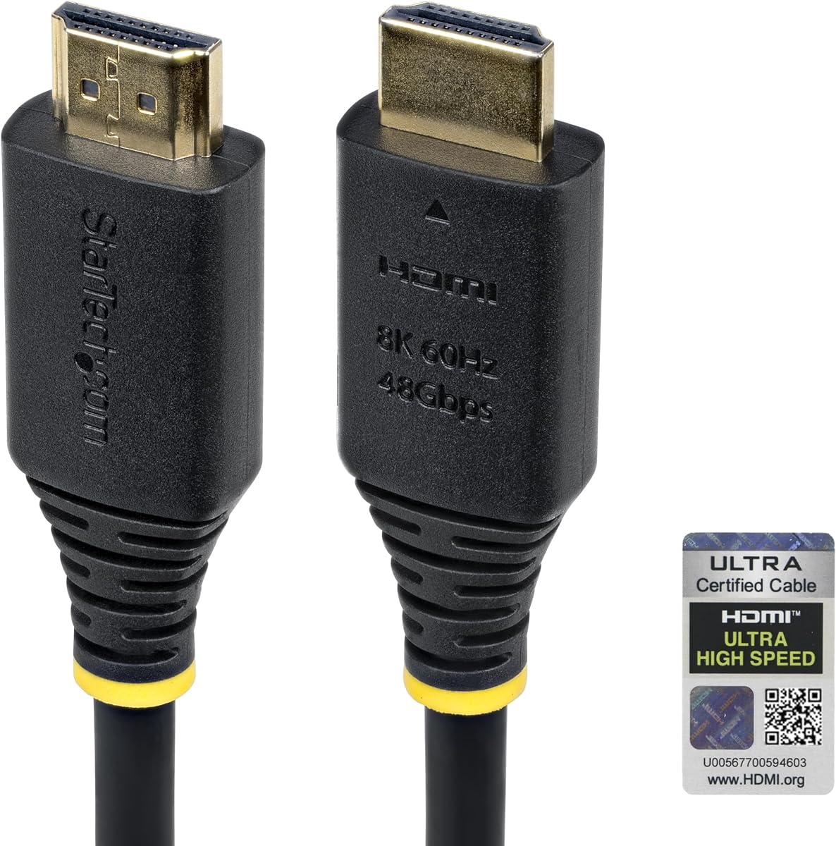 StarTech 3ft Ultra High Speed HDMI Cable, 8K 60Hz, HDR10+, 48Gbps | 8K 60Hz/4K 120Hz, HDMI 2.1 Cord with HDR10+ / eARC, Certified, HDMI21-CBL-8K60-1M