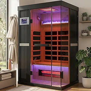 OnxyEdge 2-Person Full Spectrum Infrared Sauna with Himalayan Salt Rocks, Red Light Therapy, and Built-in Speakers