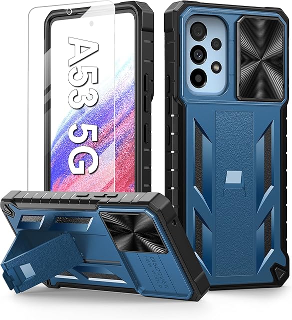 Case for Samsung Galaxy A53 5G: Heavy Duty Shockproof Drop Protection Case - 360 Military Grade Mobile Phone Cover Rugged Durable Matte Tough Cases with Kickstand and Sliding Cover