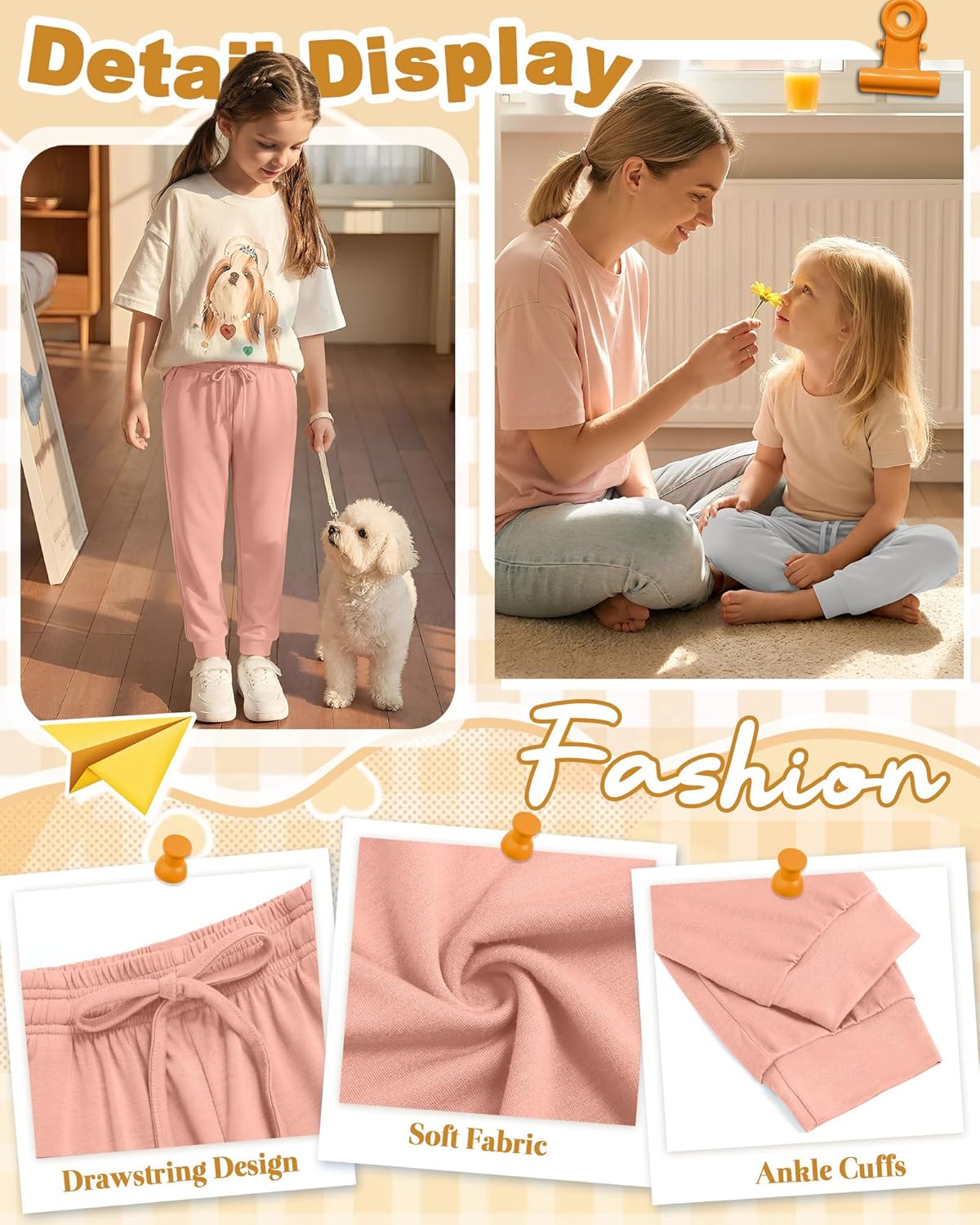 3 Pack Girls Jogger Sweatpants Soft Athletic Sweat Pants for Kids Youth with Pocket Drawstring Years 5-16 - Image 3