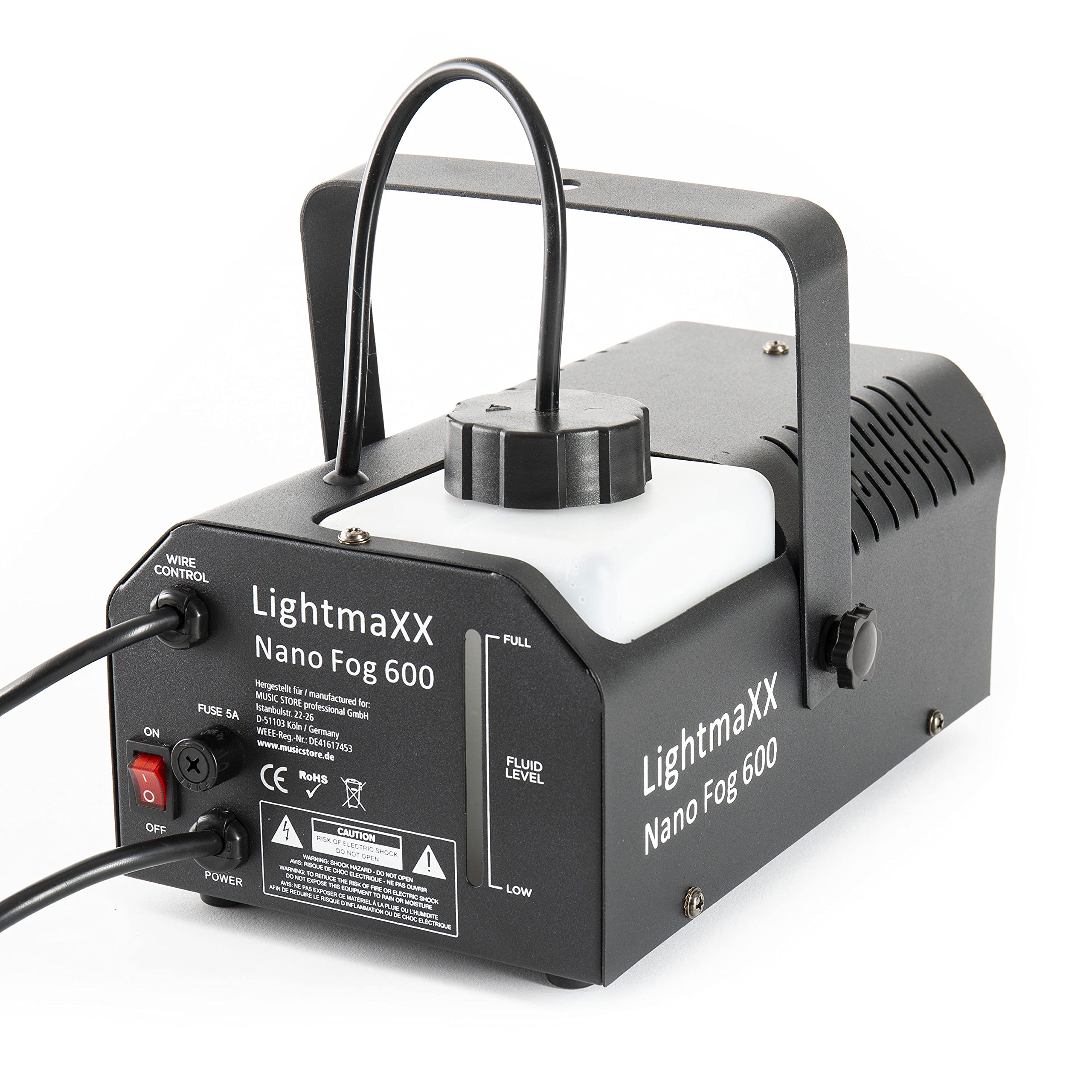 Nebelmaschine lightmaXX Nano Fog 600, 600 Watt, 14m³/min Ausstoß, 3.5m Reichweite, 1.1L Tankvolumen, inklusive Fernbedienung