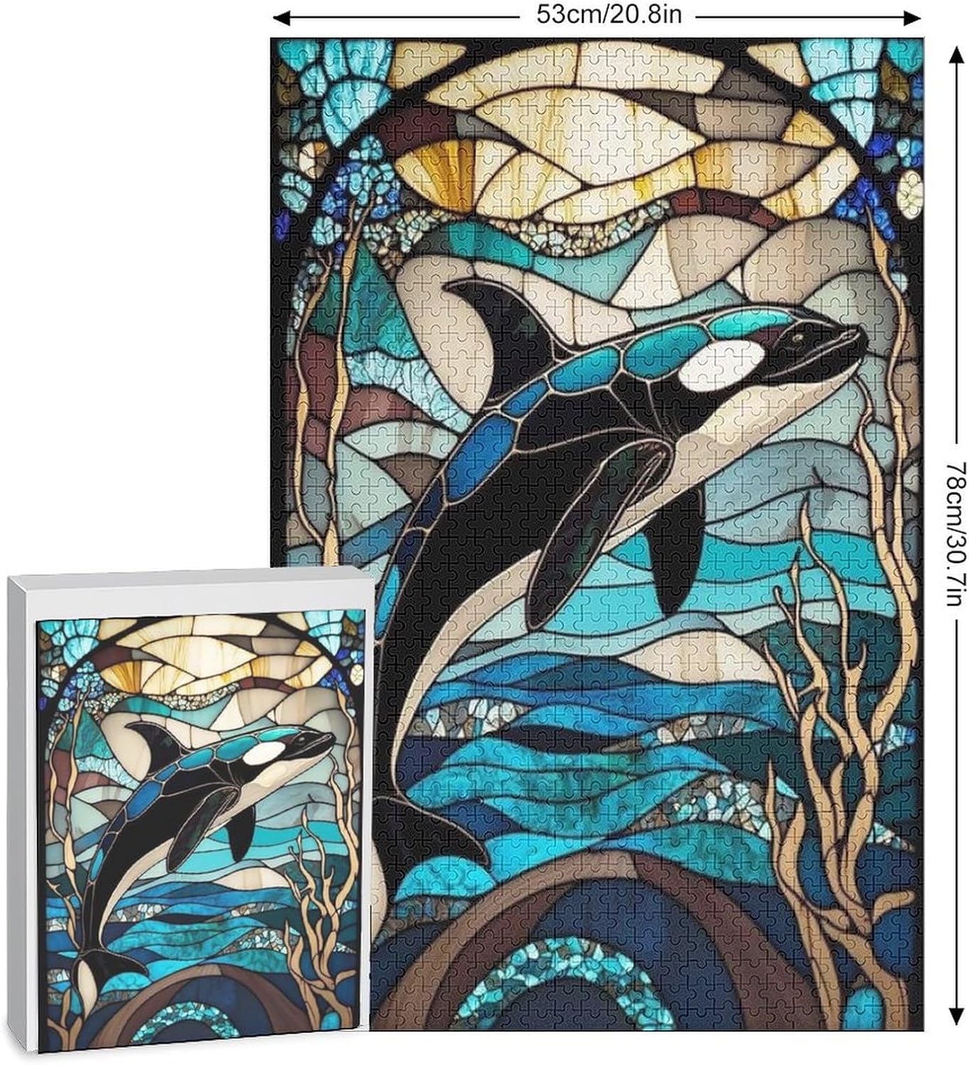 Great Jigsaw Puzzles for Adults 1000 Piece Stained Glass Killer Whale Puzzles for Adults Toys Gift Family Decoration Kids Puzzles