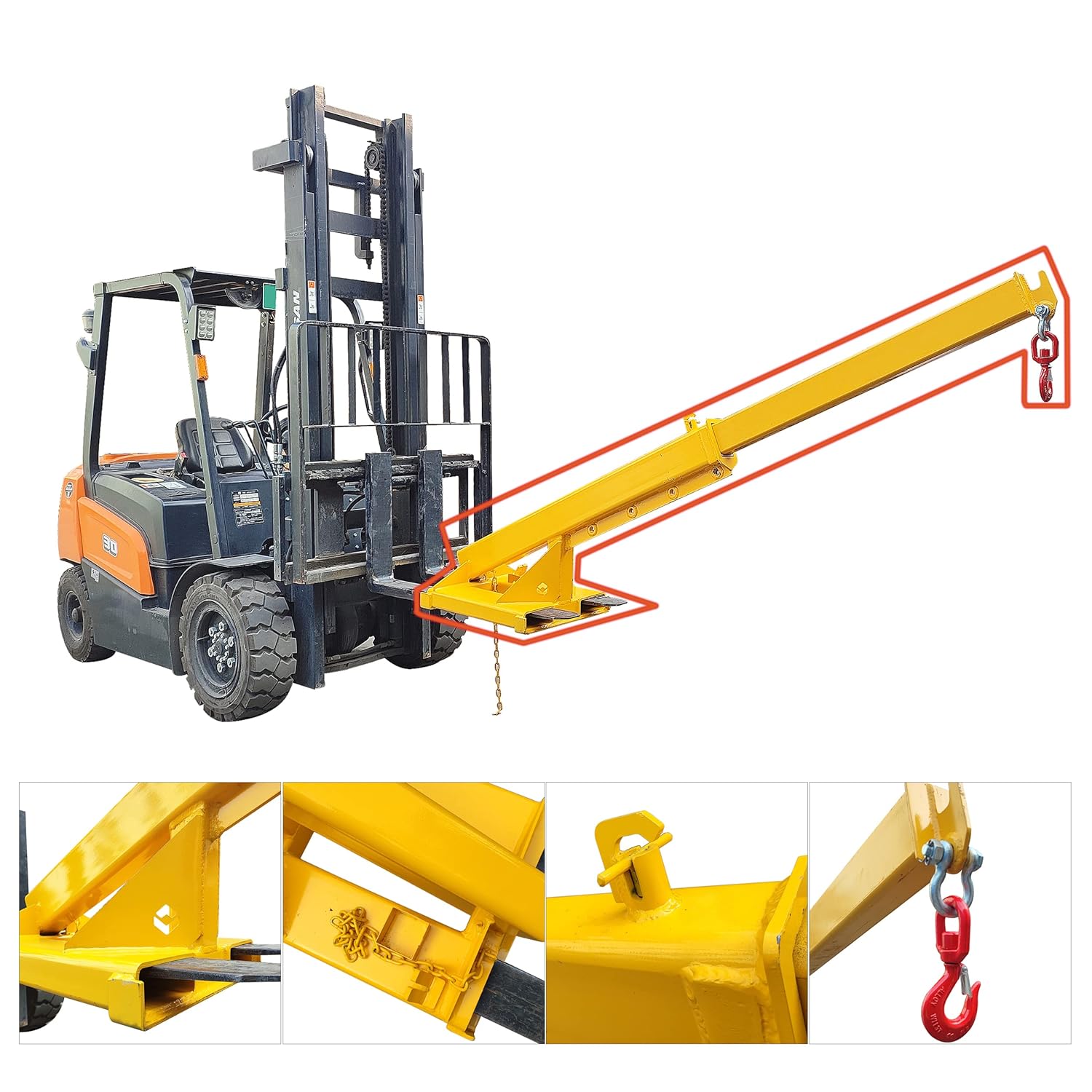 INTSUPERMAI Forklift Mobile Crane Adjustable Forklift Crane Attachment with Truss Hoist Jib Boom