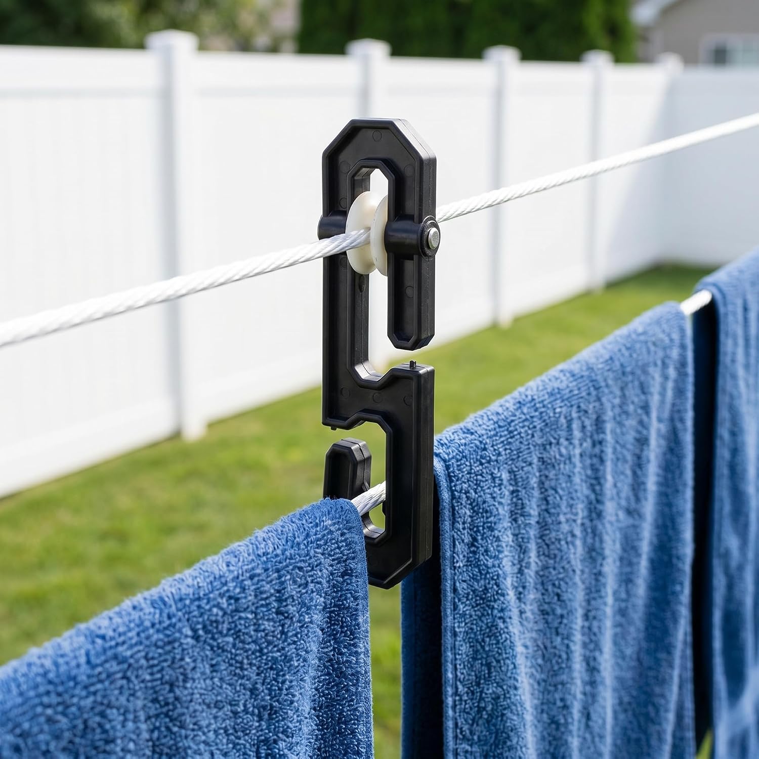 2 Pack Plastic Aluminum Clothesline Spreader Pulley Kit, Heavy Duty Outdoor Clothes Line Separator for Long Clotheslines, Black