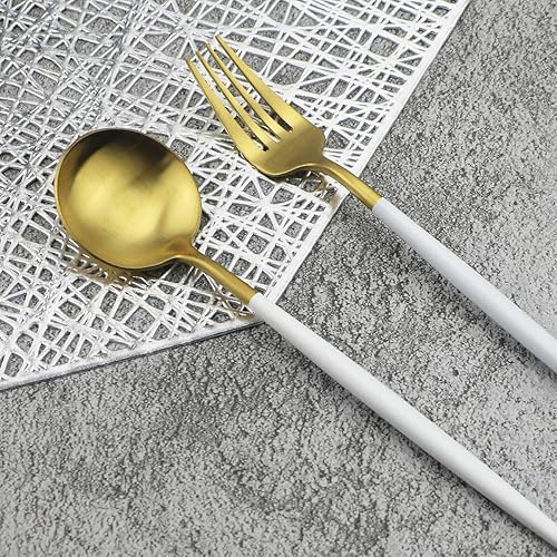 Miniatura 4 de Gugrida - Juego de cubiertos de lujo de 24 piezas de acero inoxidable 18/10 con acabado satinado, cubiertos de vajilla incluye cuchillo, tenedor