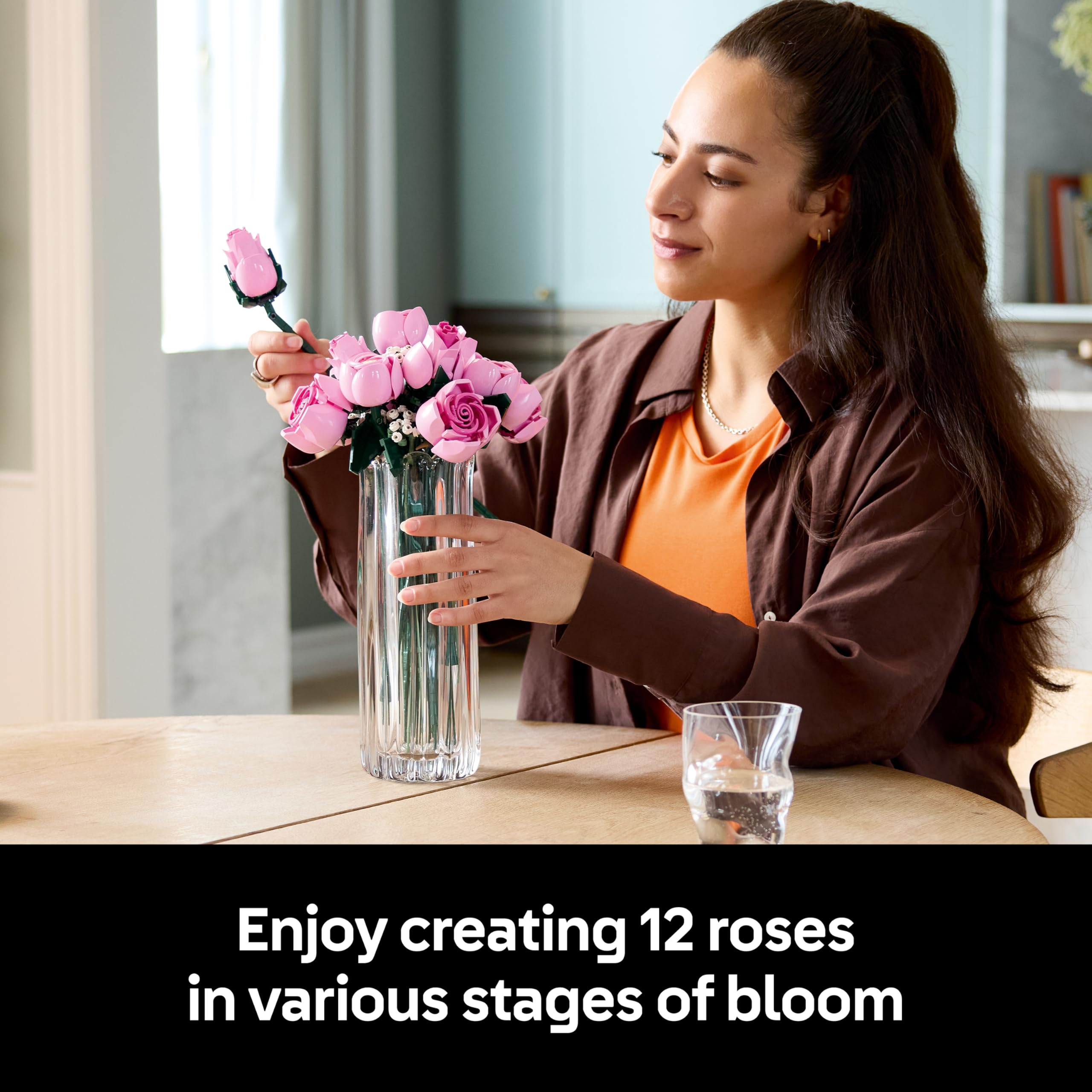 LEGO Botanicals Bouquet of Pink Roses, Artificial Flowers Building Set for Adults - Image 3
