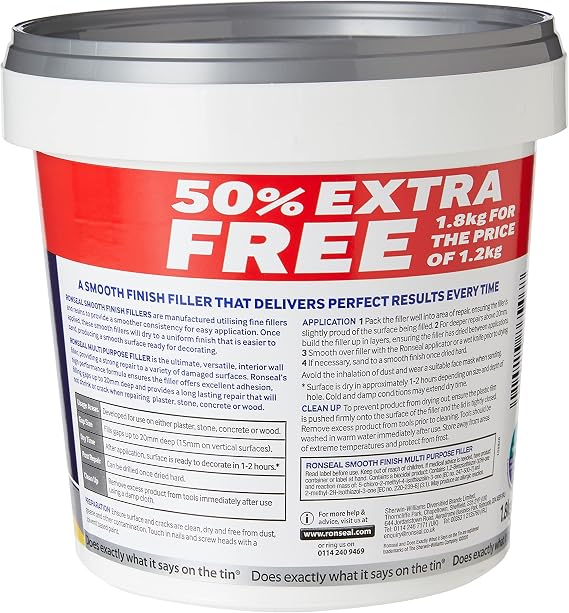 Ronseal Smooth Finish Filler Multi-Purpose Ready Mixed 1.8kg, white
