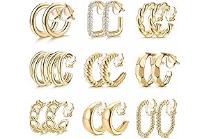 14K Gold Plating Chunky Hoop Clip On Earrings for Women