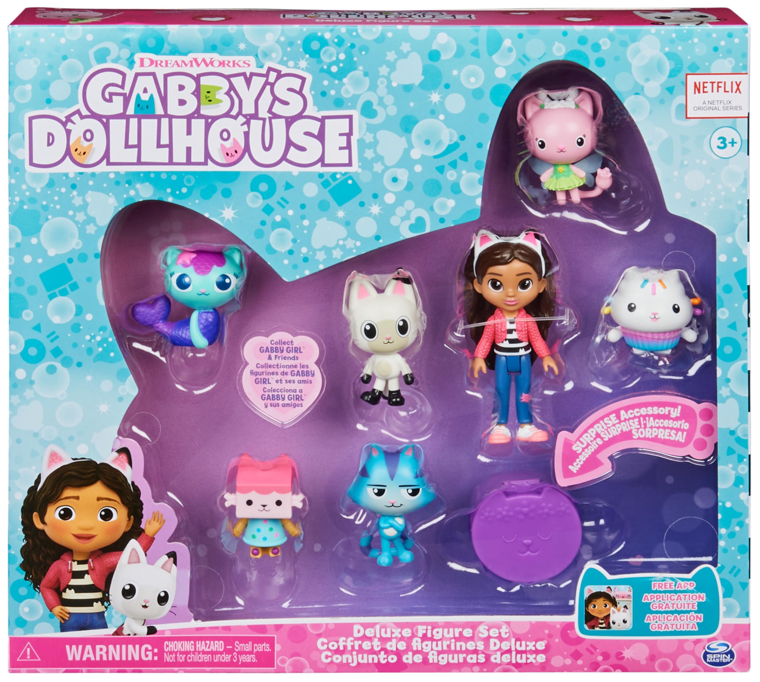 Gabby et la Maison Magique - Gabby Dollhouse - Coffret Cadeau Figurines - 7 Figurines Et 1 Accessoire Surprise - Dessin Animé Jouet Maison De Poupée - Jouet Enfant 3 Ans Et +