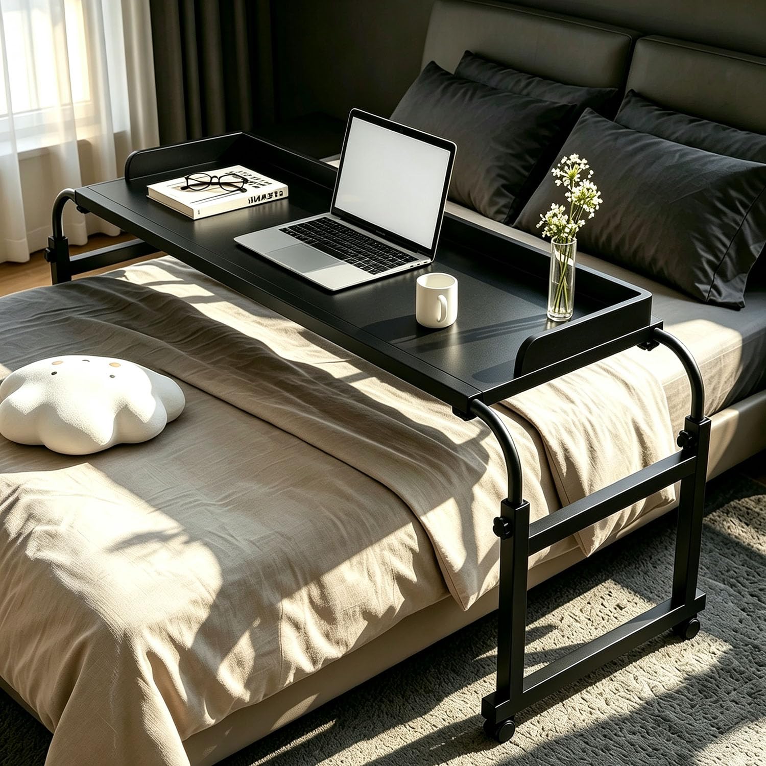 GXQFC Adjustable Overbed Table with Wheels, Laptop Cart Computer Desk