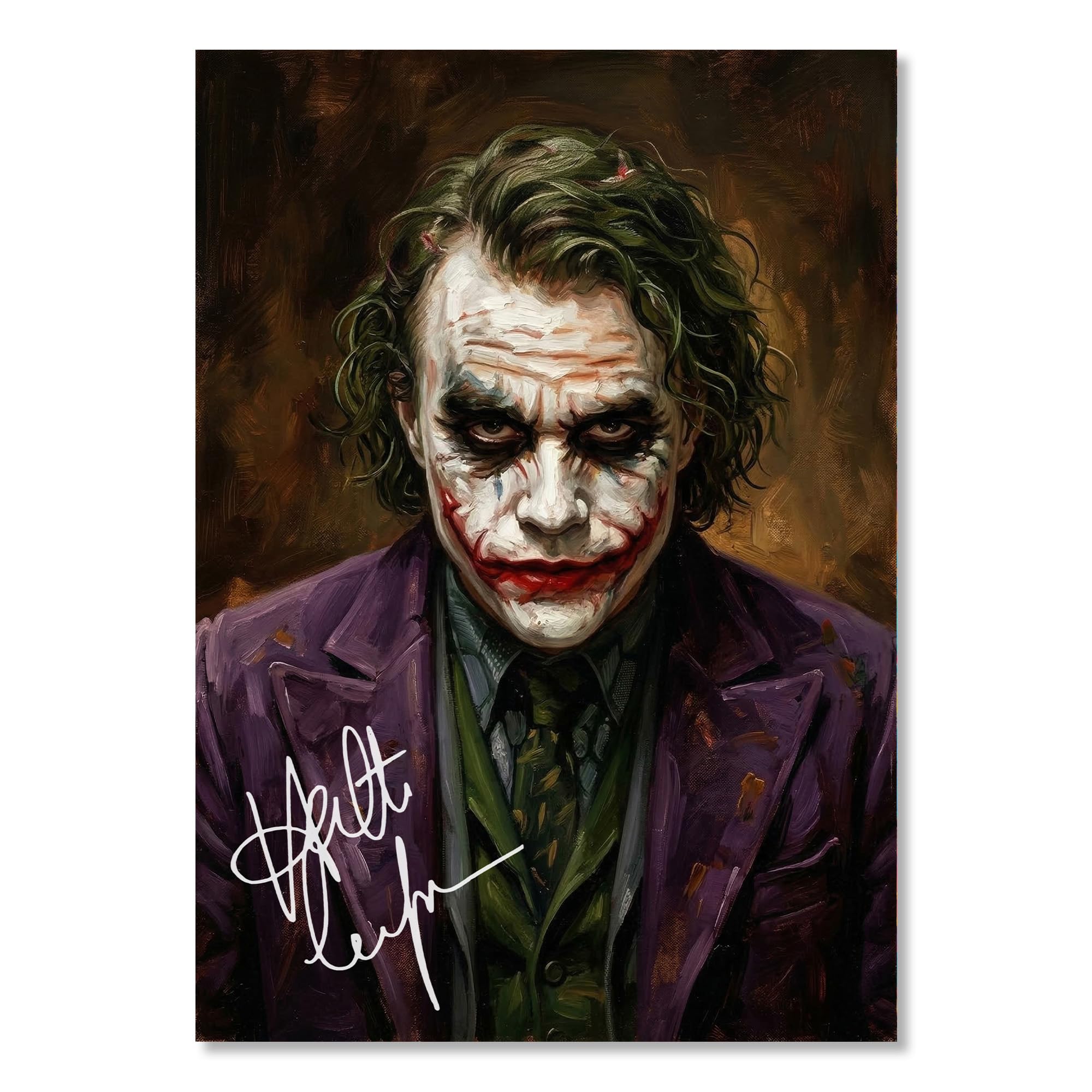 The Dark Knight Joker Art Style Poster Print | Heath Ledger Signed Autograph Fan Gift | Batman Movie Memorabilia Merchandise | Villain Art Wall Art | Home Decor (A3 Unframed)