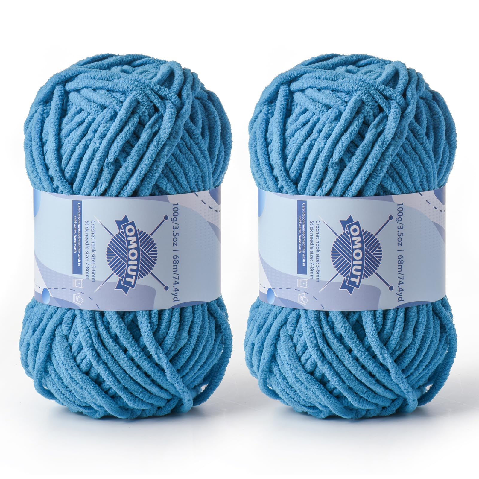 2 Pack Chunky Chenille Yarn for Crocheting, Baby Yarn for Crocheting Soft Blankets, Bulky Yarns for Crochet Amigurumi, 200g (148.7yds) Fluffy Velvet Yarns for Hand Knitting (2 Lake Blue)