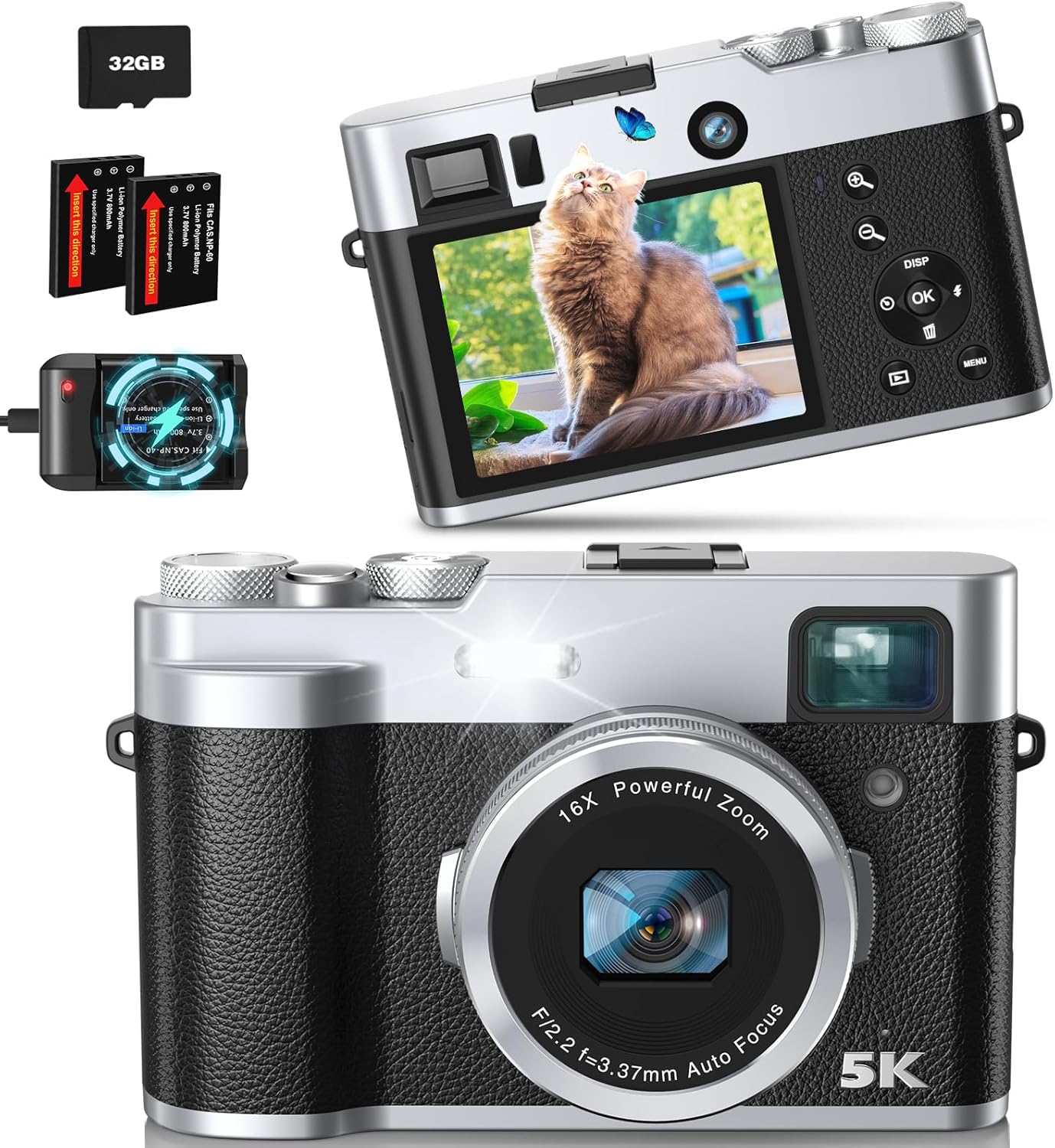 5K Digitalkamera mit Doppelobjektiv 48MP Fotoapparat Digitalkamera mit Sucher Autofokus Blitzlicht S…