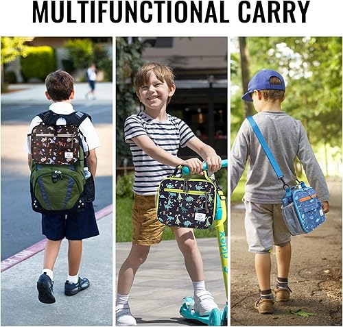 Miniatura 4 de Genteen Bolsa de almuerzo aislada, bolsa de almuerzo con estampado infantil, doble cremallera y bolsillo lateral, bolsa suave duradera y bolsa de