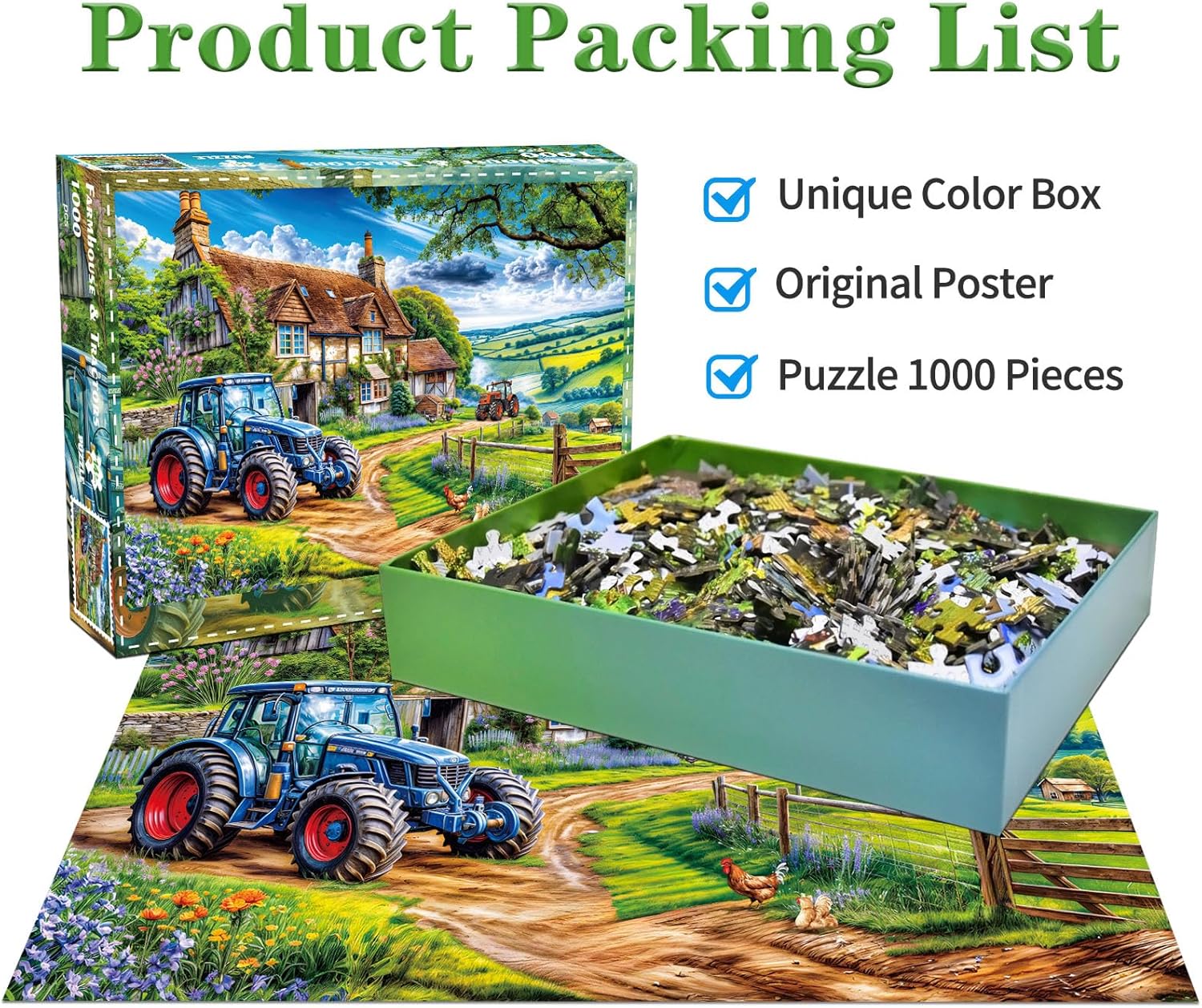 Jigsaw Puzzles for Adults 1000 Piece Puzzle for Adults 1000 Pieces Puzzle 1000 Pieces-Country Farmhouse & Tractors