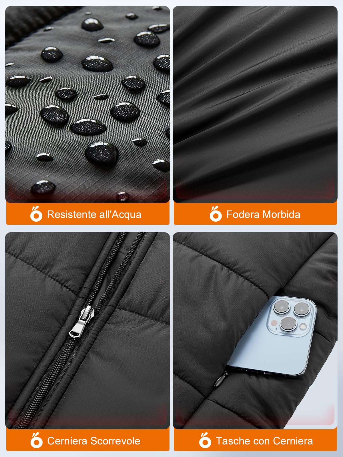 UNBON Gilet Riscaldato Uomo Donna Scollo V, Giubbotto Riscaldato Uomo Donna con Batteria USB 10000mAh, Gilet Giubbotto Riscaldante Termico con 3 Temperatura 6 Zone di Calore per Moto Lavoro