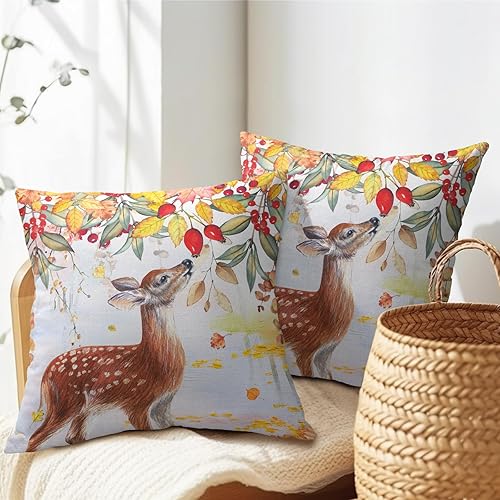Miniatura 6 de Giwawa Fundas de almohada de otoño en acuarela, bonita funda de almohada de ciervos del bosque, cosecha de otoño, animales, granja, funda de cojín