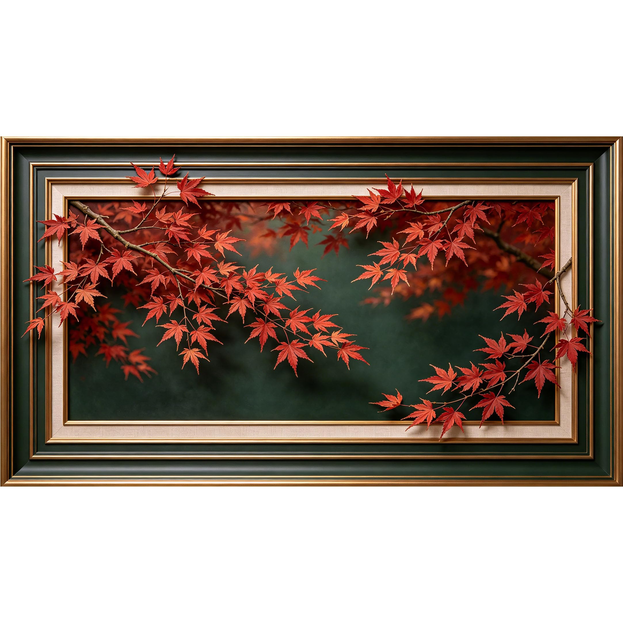 QZLITHOTIC 50x90cm3D Framed Wall Art， Autumn Maple Branch Botanical Self‑Adhesive Mural， Water‑Activated Peel & Stick Fabric Decor Wall Decal for Bedroom Living Room